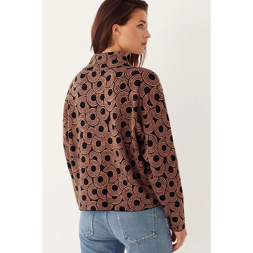 Maeve Carys Mock Neck Sweater Size Medium Black Tan Geometric Knit Top Mod Chic